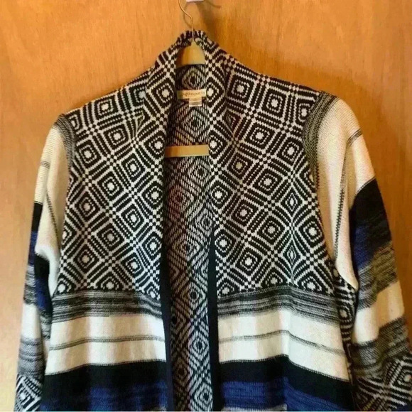 Passport Long Sleeve Draped Open Front Cardigan Blue & Black Size XL - Picture 2 of 14
